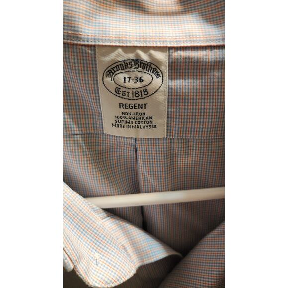 Brooks Brothers 1818 Regent LS Blue & Orange Button-up Shirt Supima Cotton 17-36 - Picture 2 of 6